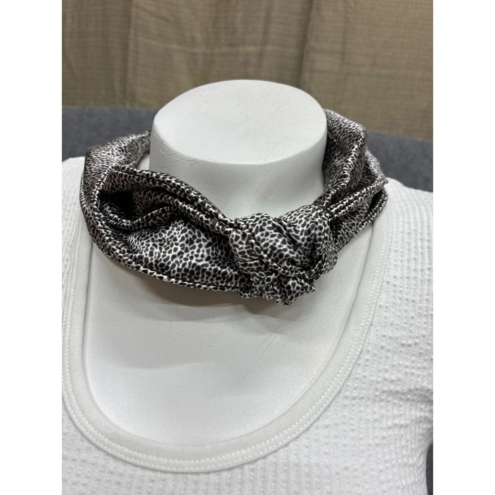 Slip Pure Silk Knot Headband Snow Leopard Print Mulberry Silk Hair Accessory New